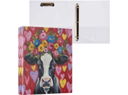 Pasta de 3 Argolas para Tamanho Carta , Pintura a Óleo uma Vaca Redonda e Fofa com Prancheta, (27,9 X 21,6 Cm)