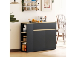 Aparador de cozinha com 2 gavetas, 3 prateleiras abertas, 2 portas, prateleira ajustável, 110x29,5x82cm, preto S/MARCA