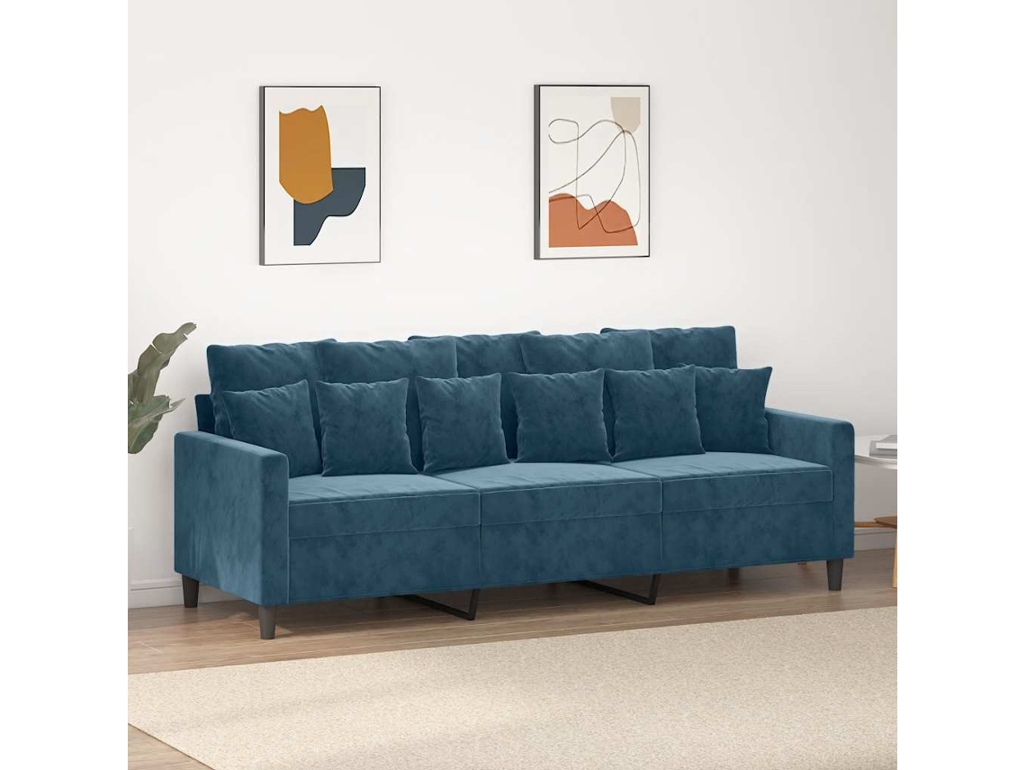 Vidaxl Sofá De 3 Lugares 180 Cm Veludo Azul