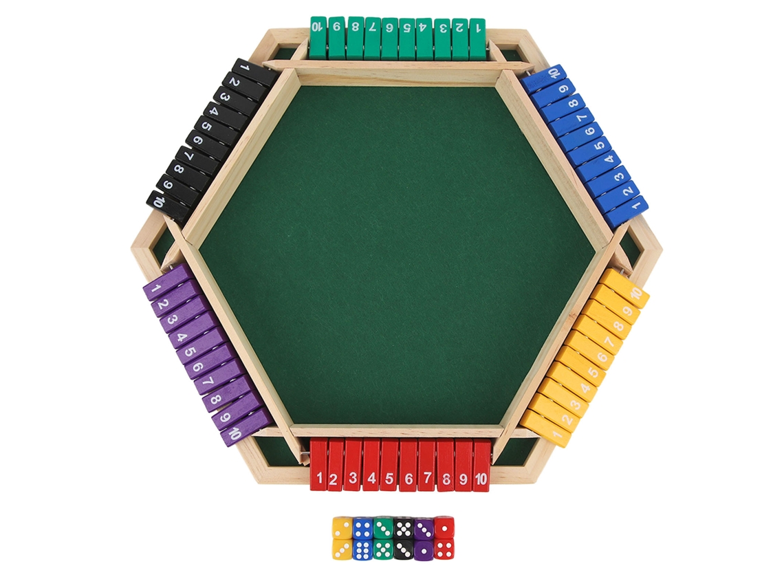 Primerox jogo de Dados Shut The Box de Madeira para 6 Jogadores com 12 Dados Tabuleiro 38,2x33,5cm