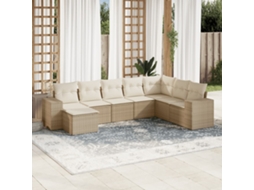 Vidaxl 8 Pcs Conjunto De Sofás P/ Jardim Com Almofadões Vime Pe Bege