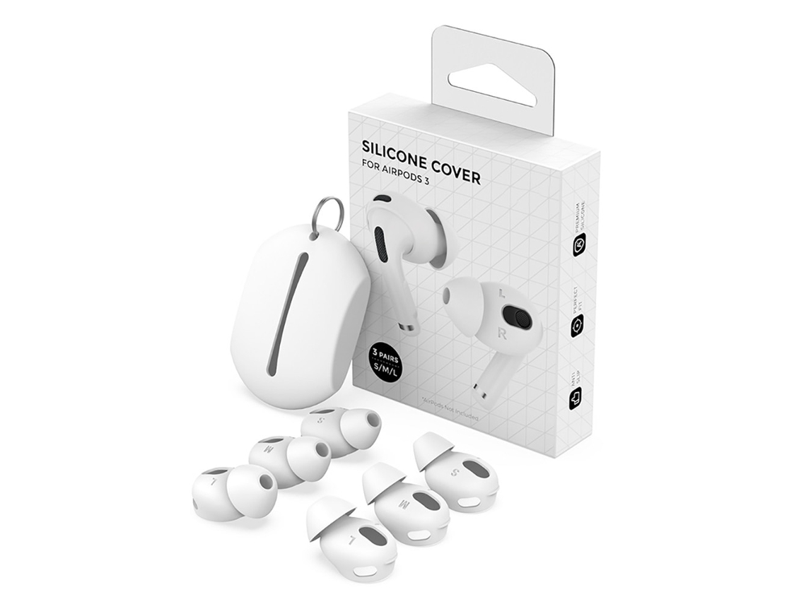 Ponteiras Zruxe Para Airpods 3 Silicon (3 Pares, Branco, S M L, Melhoria De Som)
