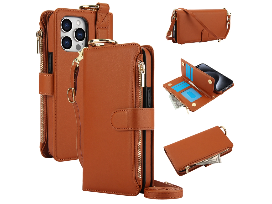 Capa Para Celular Com Carregamento Sem Fio Compatível Com Iphone 14 Plus Marrom