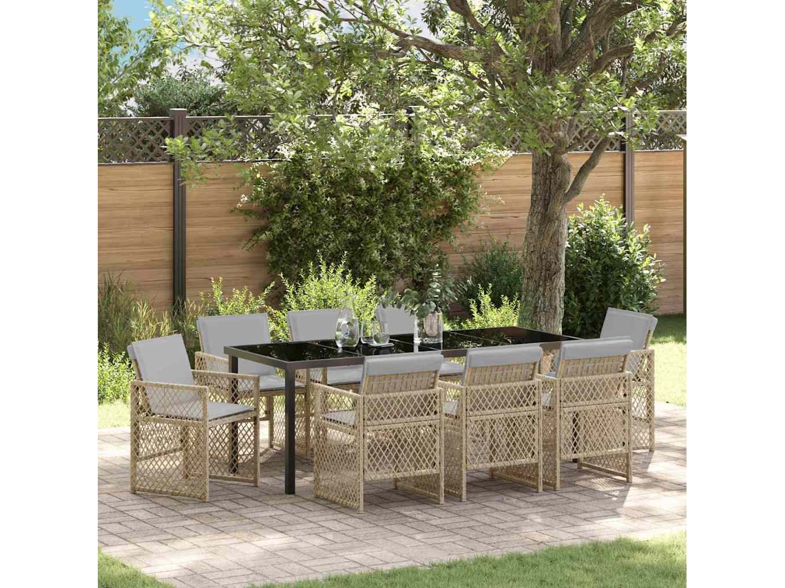 Vidaxl Conjunto De Jantar Para Jardim 9 Pcs Bege Vime Pe