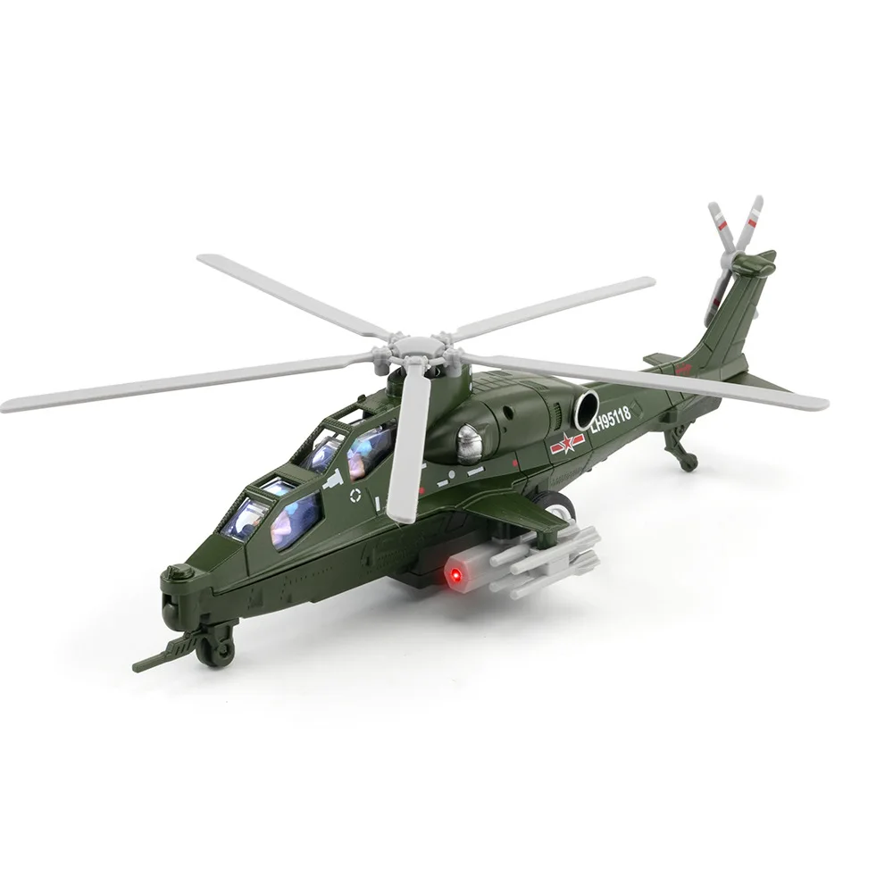 (verde) Modelo De Helicóptero Z-10 Em Liga De Latão, 24,5 Cm, Com Função De Som E Luz De Rebote