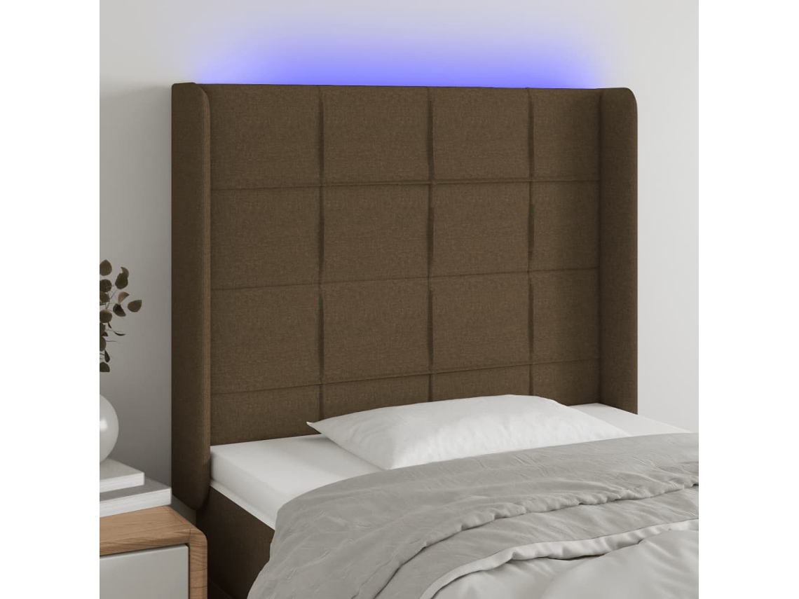 Cabeceira De Camapainel De Cabeceira C/ Luzes Led Tecido 93x16x118/128 Cm Castanho Lovely Home