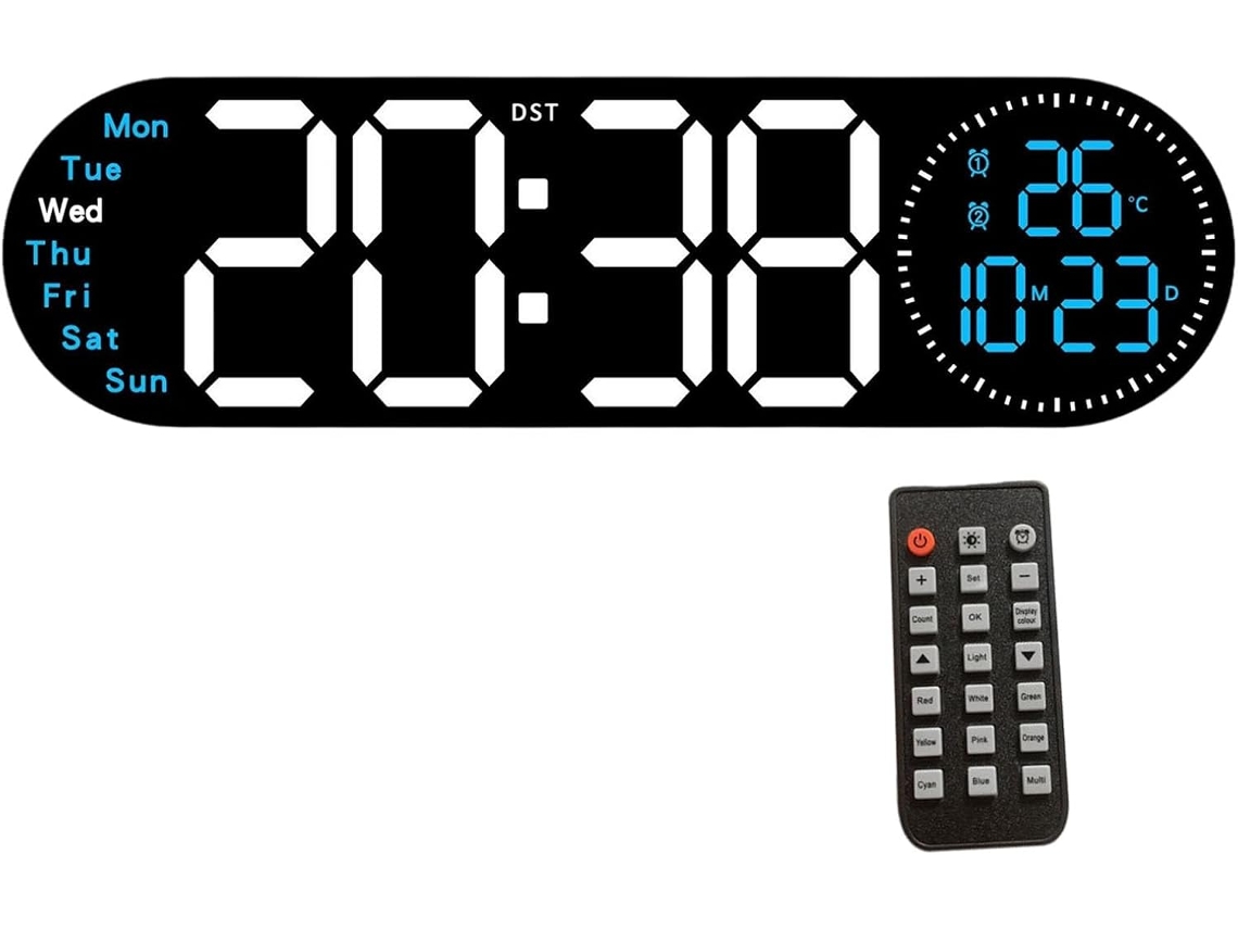 Relógio De Parede Digital Contemporâneo Grande Com Controle Remoto, 2 Alarmes, Relógio Com Visor Led