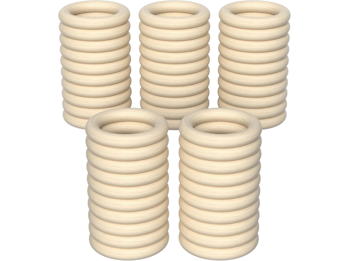 50 Argolas Madeira Macramé Guardanapos Confeção Artesanal Resistente Elegante 45mm