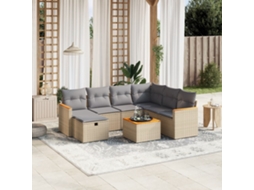 Vidaxl 8 Pcs Conj. Sofás Jardim C/ Almofadões Vime Pe Bege Misturado
