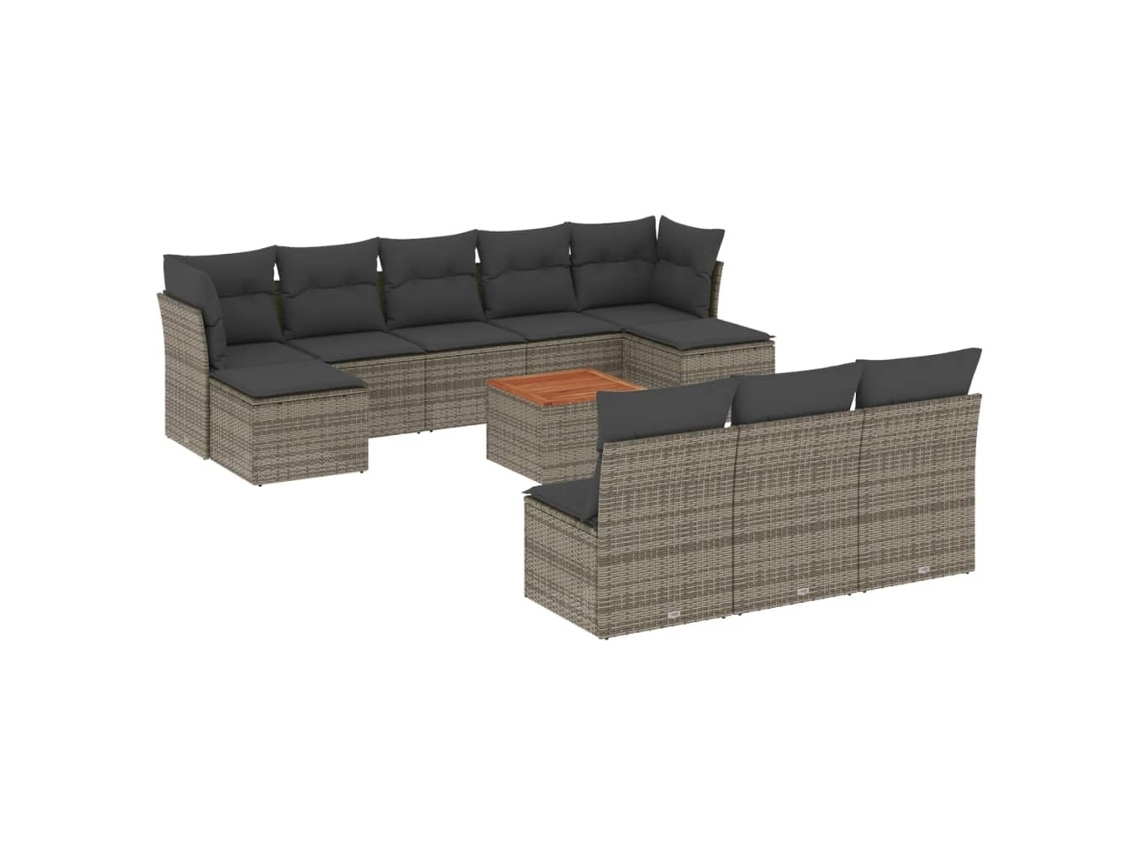 Conjunto de 11 Sofás de Jardim com Almofadões Vime Pe Cinzento MAISON EXCLUSIVE