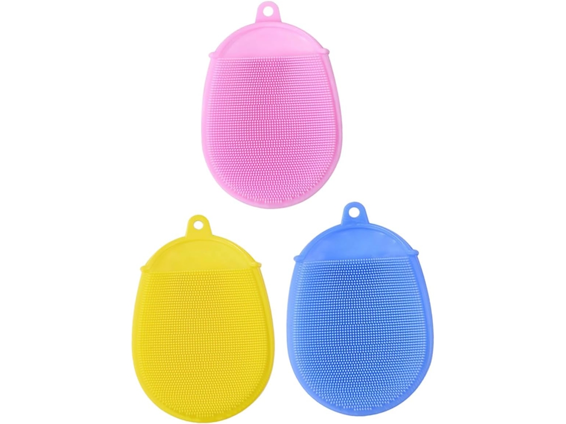 Conjunto De 3 Escovas Silicone Para Banho, Para Meninos E Meninas, Nas Cores Amarelo, Azul E Rosa Escova Macia Para