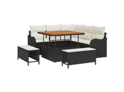 Conjunto 8 Sofá De Jardim Vidaxl Preto Vime Pe (100 X 100 X 71 Cm)