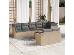 Vidaxl 9 Pcs Conjunto de Sofás P/ Jardim com Almofadões Vime Pe Bege