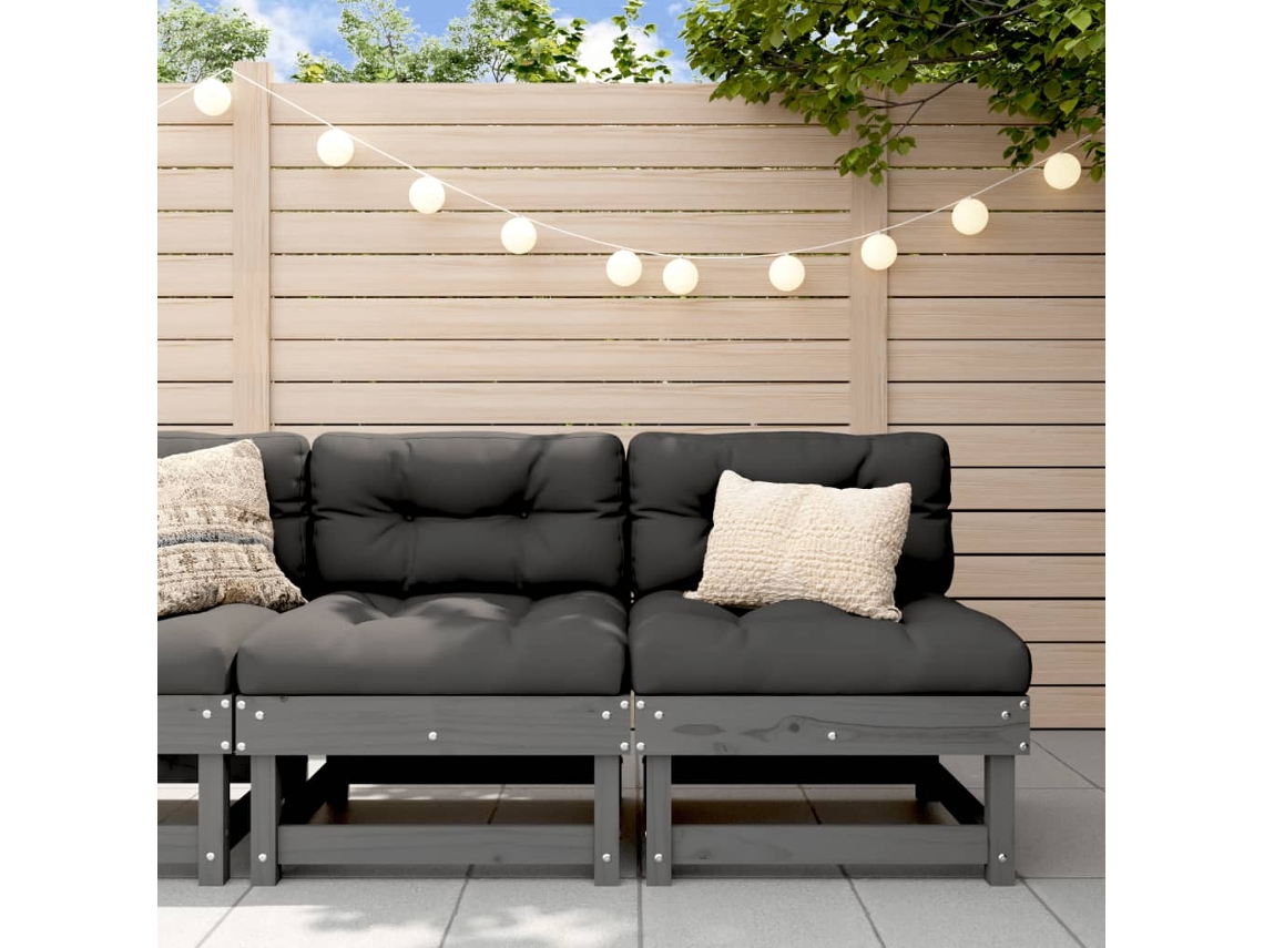 Vidaxl Sofás De Centro Para Jardim 2 Pcs Madeira Pinho Maciça Cinzento