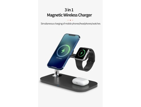 Soporte De Carga Magnética 3 En 1 Carregador Sem Fio Rápido Para Iphone, Apple Watch, Airpods Design Com Ventilação E Fixação Magnética Uuzeit Shop