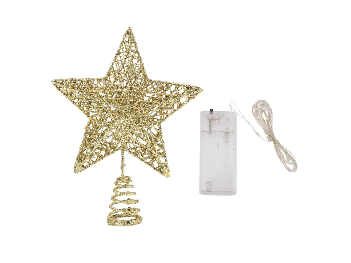 Estrela de topo de árvore de Natal Led, ferro dourado, luz quente | S/MARCA