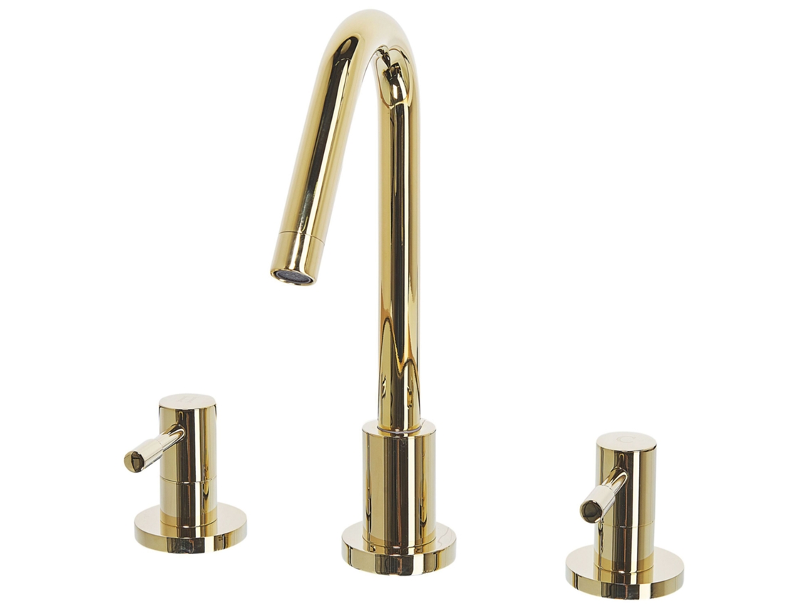 Torneira De Lavatório Beliani Kalambo De Latão Dourado 5.5x13x27