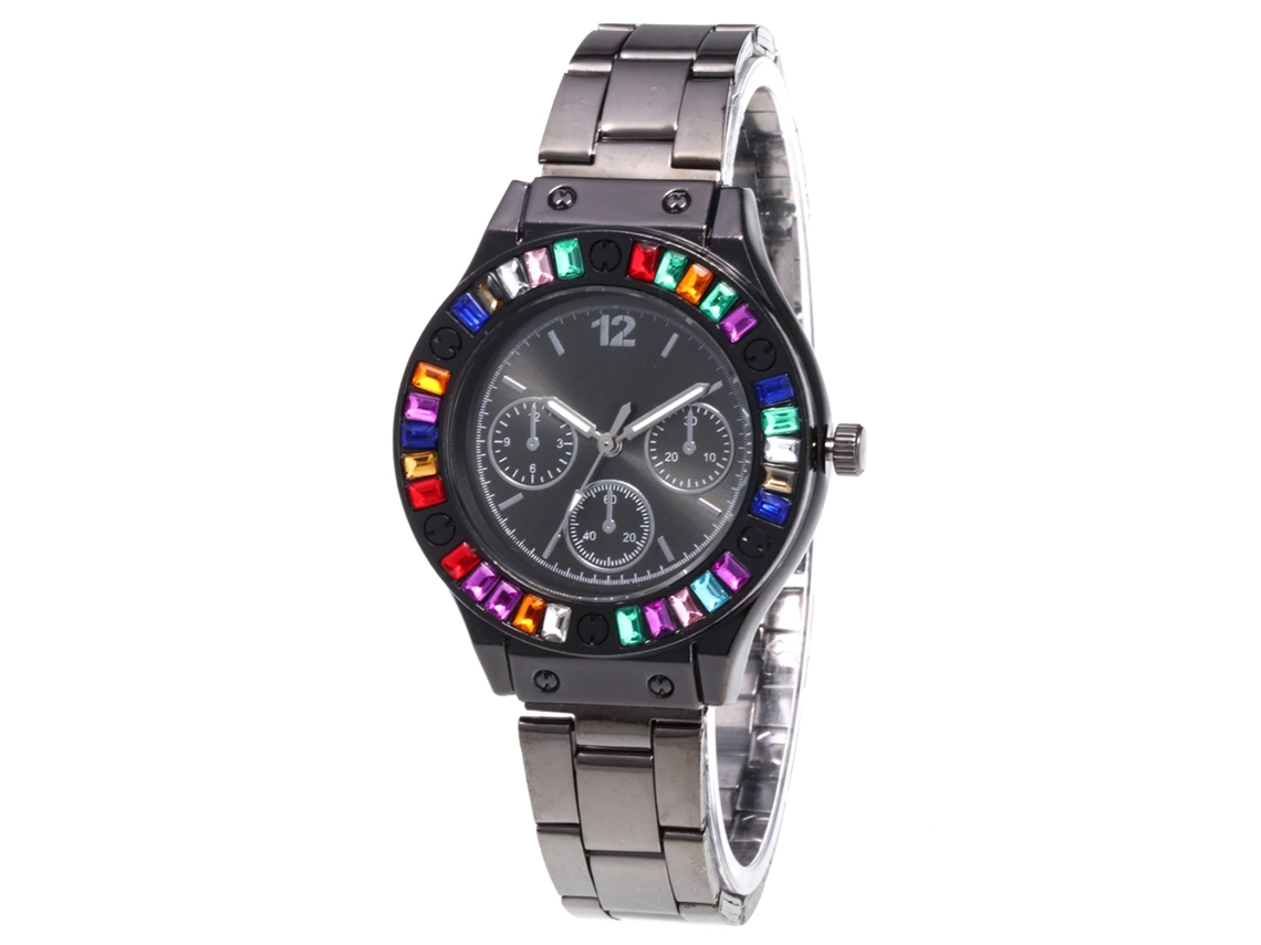 Relógio de quartzo com pulseira de aço, estilo moderno, mostrador colorido, preto universal.