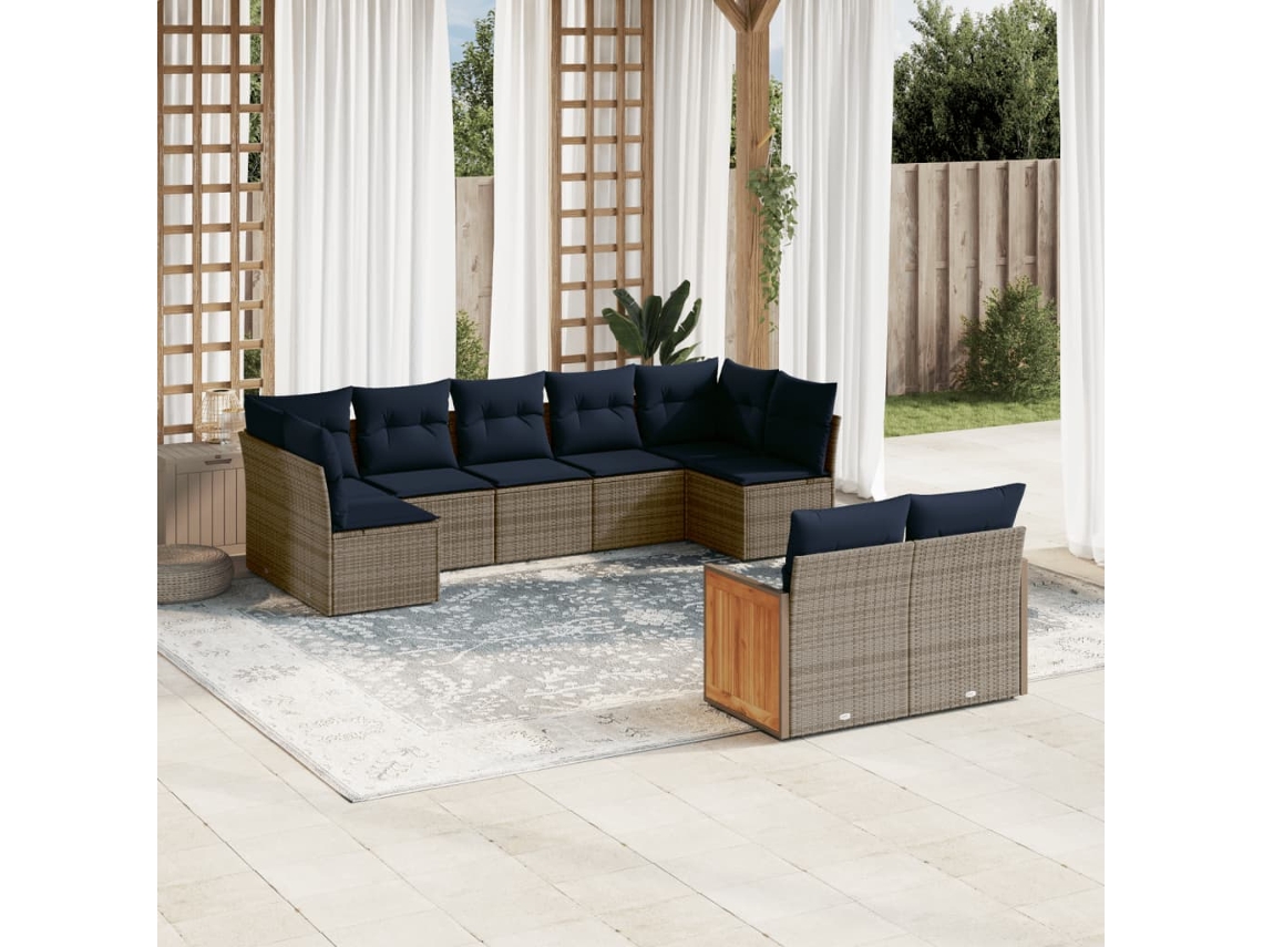 Vidaxl Conjunto De Sofá De Jardim De 9 Peças Com Almofadas Em Rattan Sintético Cinza