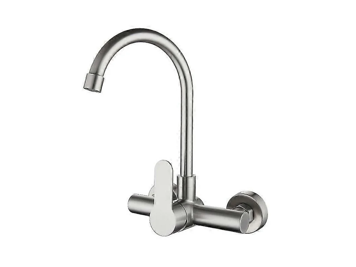 Torneira de Cozinha em Aço Inox Fixada na Parede, com Mangueira Flexível 360° e Dois Furos. Sygo