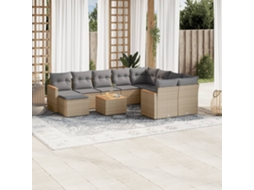 Vidaxl 11 Pcs Conjunto Sofás De Jardim C/ Almofadões Vime Pe Bege