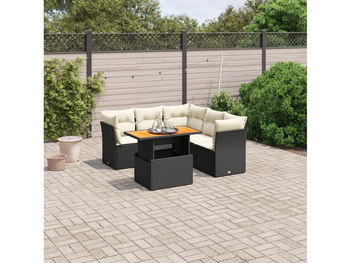 Vidaxl 5 Pcs Conjunto Sofás De Jardim Com Almofadões Vime Pe Preto