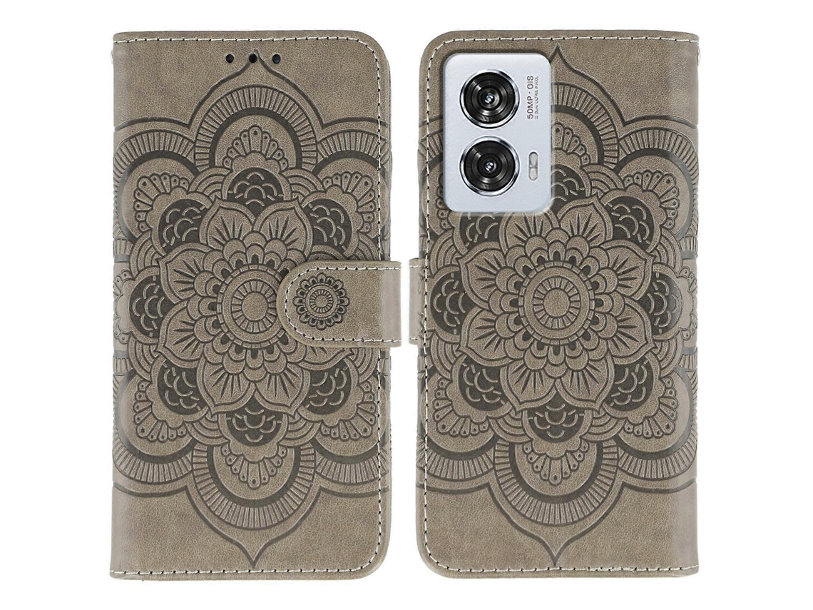Capa De Couro Para Celular Com Padrão De Mandala Solar Em Relevo