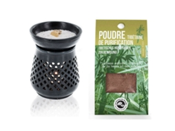Difusor de incenso de pedra preta + pó de incenso tibetano Les Encens du Monde