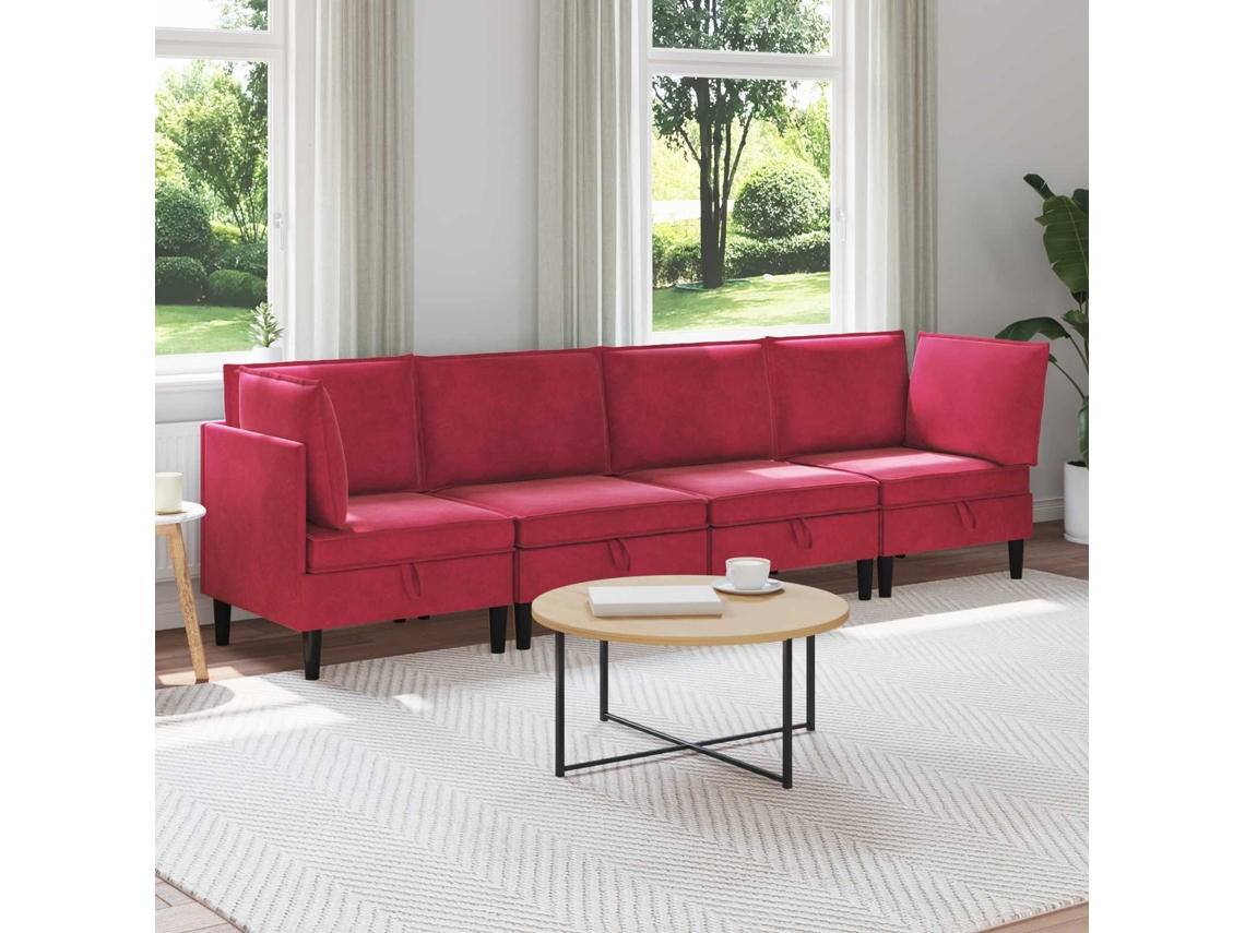 Vidaxl Conjunto De Móveis Para Sala De Estar 4 Unid. Vinho Vermelho