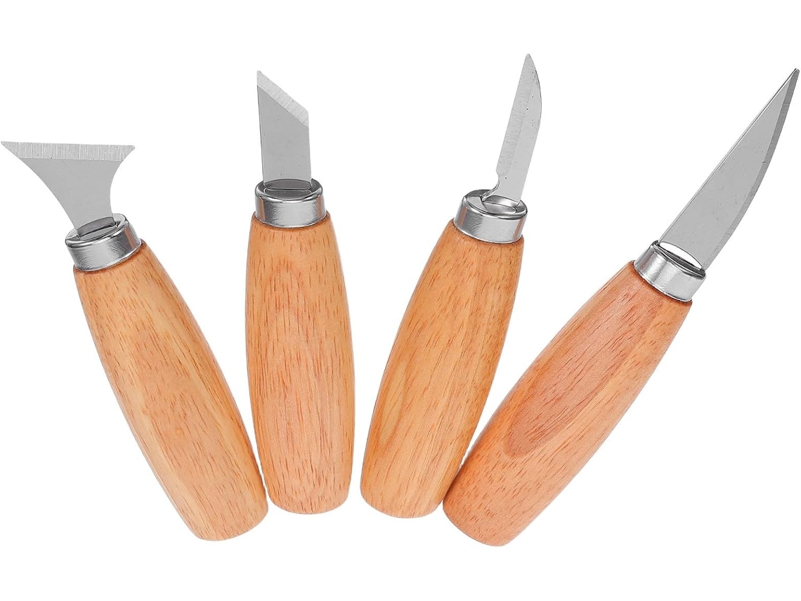 Conjunto De 4 Facas Afiadas De Aço Inoxidável Para Entalhar Madeira Com Cabos De Madeira, Design Organizado E