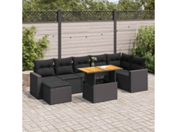 Vidaxl 8 Pcs Conjunto Sofás De Jardim Com Almofadões Vime Pe Preto