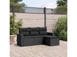 Vidaxl 4 Pcs Conjunto De Sofás Para Jardim C/ Almofadões Vime Pe Preto