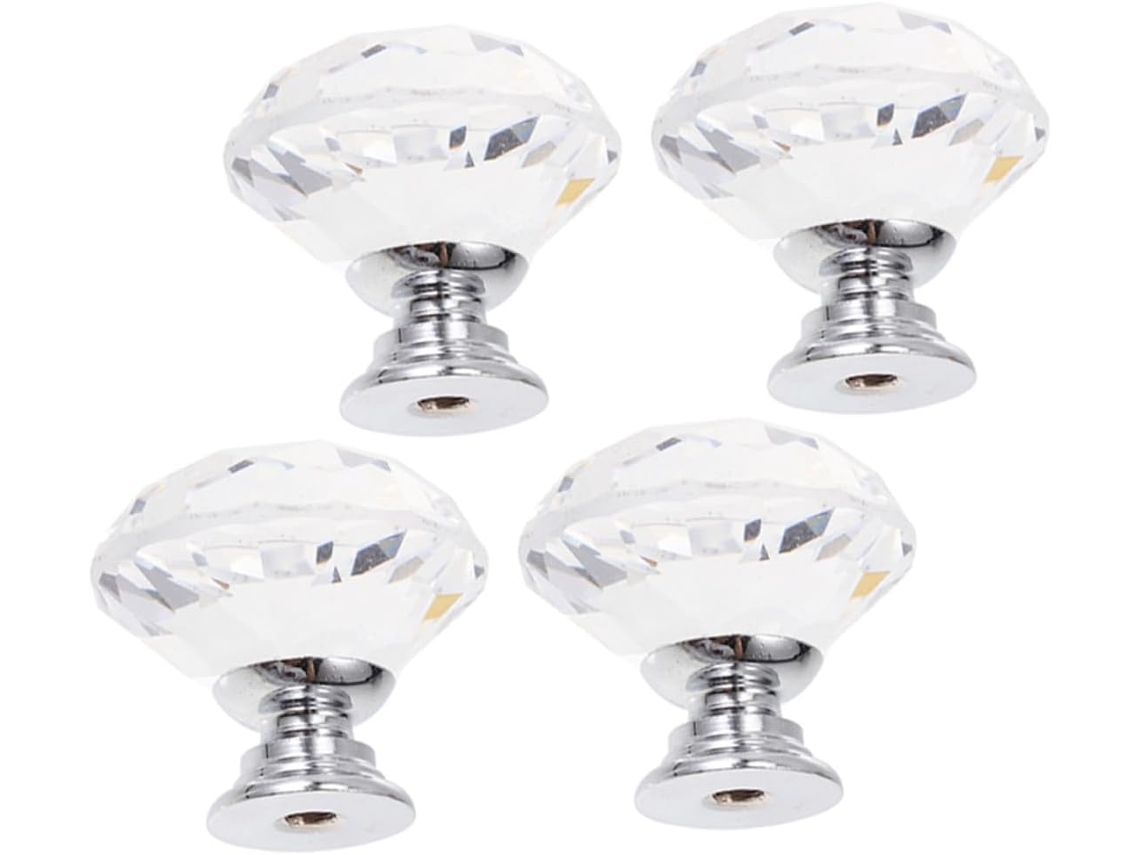 Mikikit Conjunto De 4-puxadores Cristal Transparente Para Armários, Com Design De Prisma Lapidado Em Diamante, Para