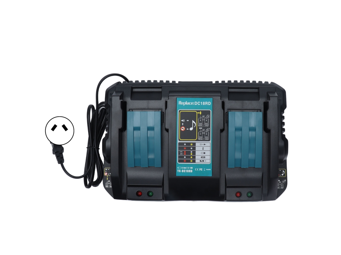 Carregador de bateria de lítio duplo de 18 V, substituição rápida para bateria de íons de lítio DC18RD de 100-240 V