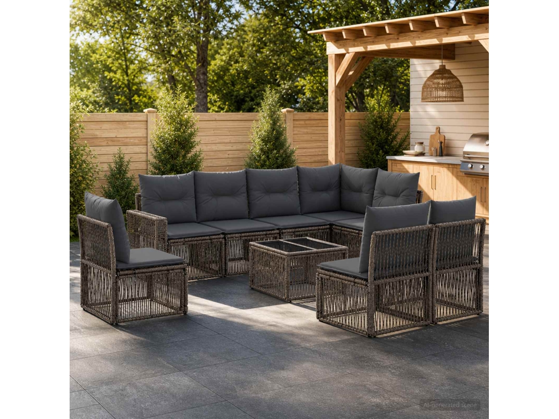 Vidaxl Conjunto De Sofá De Jardim 9 Unid. Cinza E Cinza Escuro Vime Pe