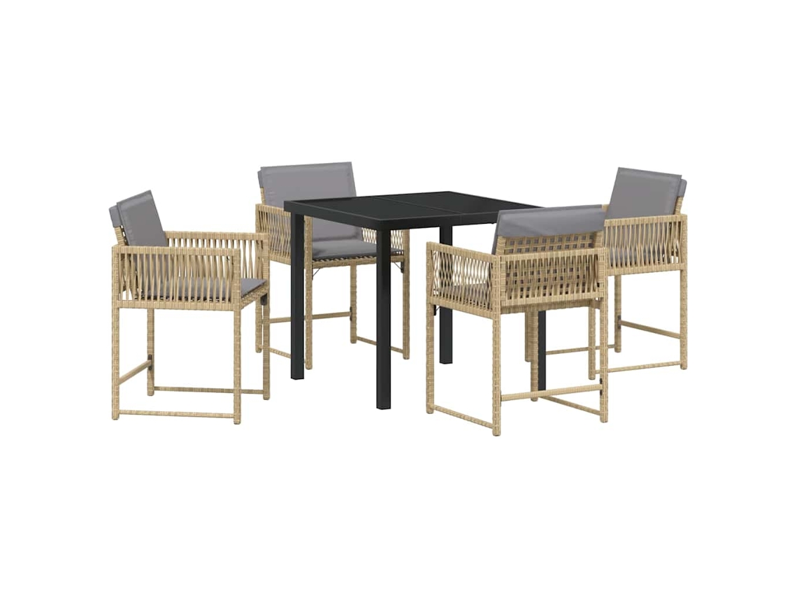 Conjunto de Móveis para Jardim HARLANV1 com 3 Pcs para Refeição Vime e Polipropileno Preto e Vidro