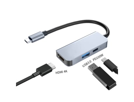 Dock Hub Adaptador 3 em 1 Usb C para Hdmi 4K Usb3.0 Pd100W MAOYI