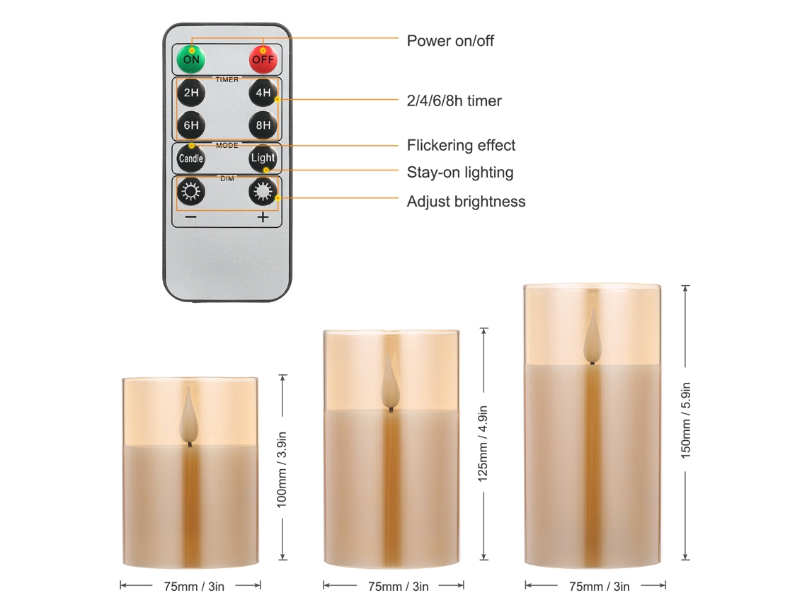 2026 velas Led Sin Llama Parpadeantes 3 Piezas Con Control Remoto, 2 Modos, 5 Niveles de Brillo, Temporizador, Iluminación Cálida para Decoración