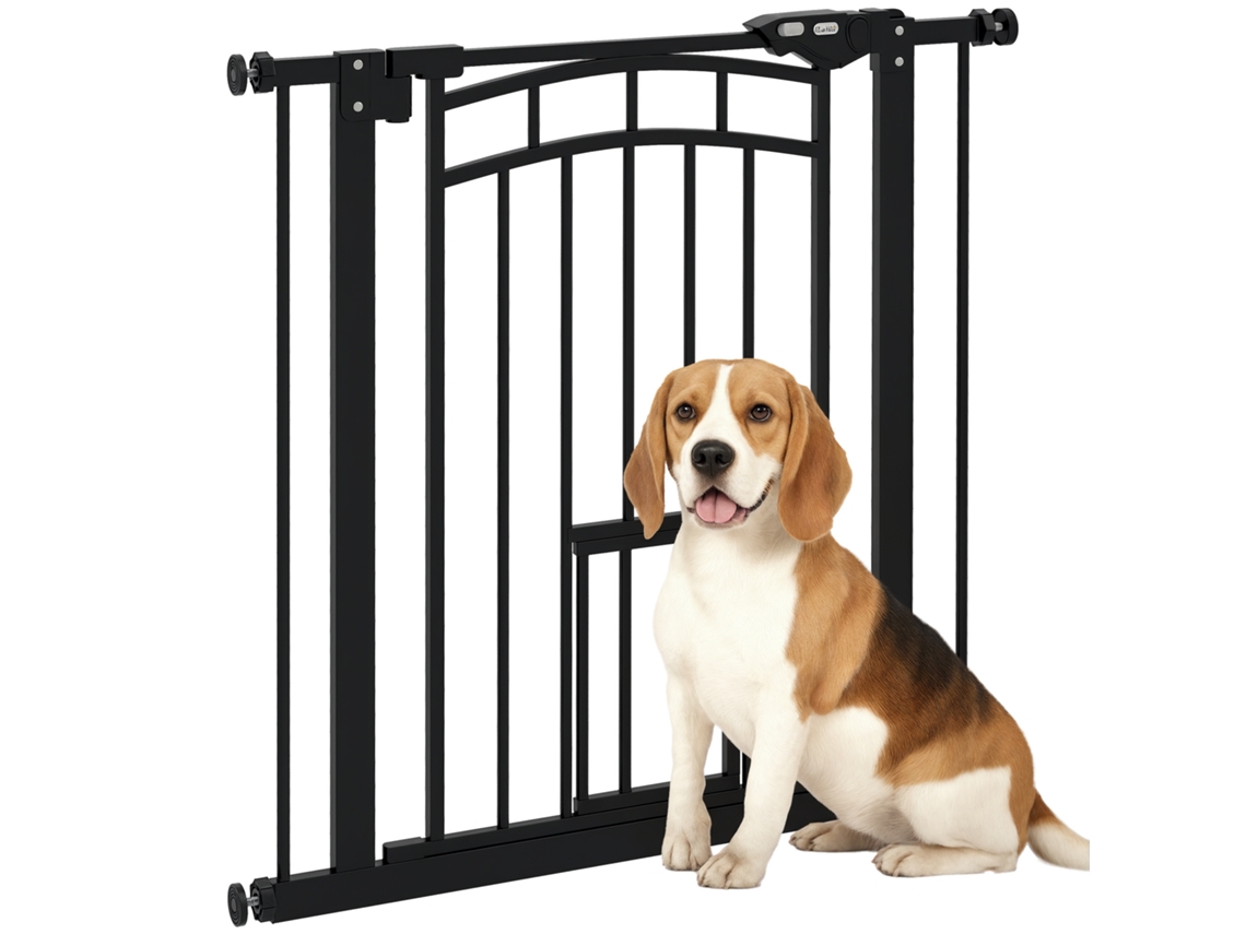Portão de Segurança para Cães Automático Sem Furar Aço 74-80 cm Preto | S/MARCA