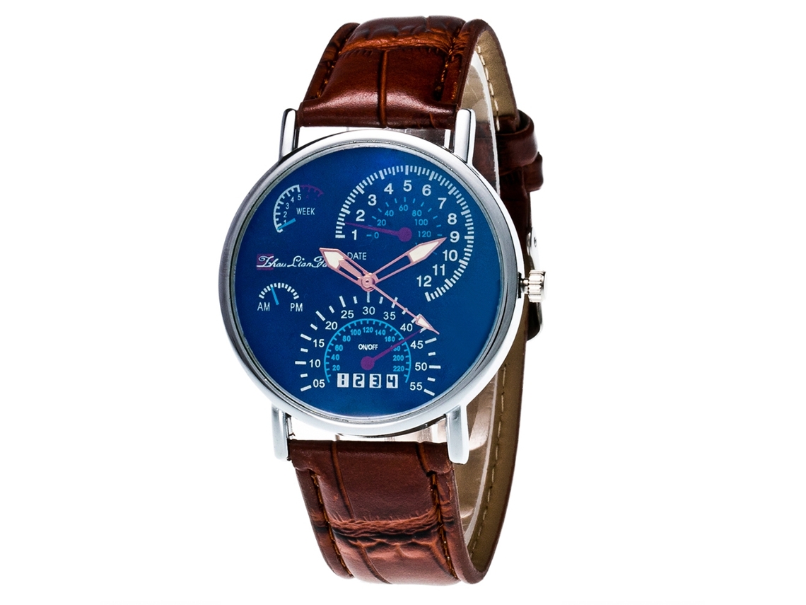 Reloj De Pulsera Para Hombre Analógico Con Correa De Pu Moda Cuarzo Dial Redondo Café