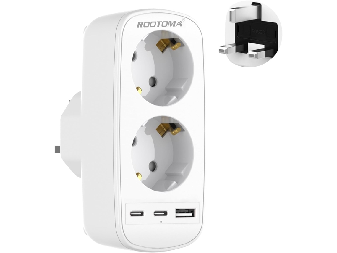 Adaptador de tomada britânica para francesa com plugue duplo