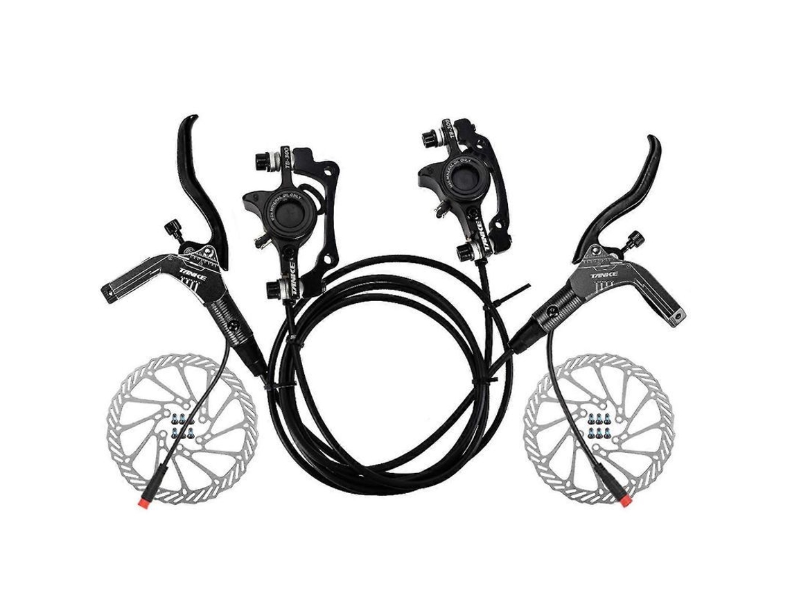 YURU conjunto de freios hidráulicos para e-bike com discos 160mm dianteiro e traseiro, alavanca e caliper preto