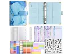A6 Macaron Textured Pu Leather Budget Planner Notebook With Gift Set Lake Blue 12-budget Cards + 8-zipper Bags 2-word