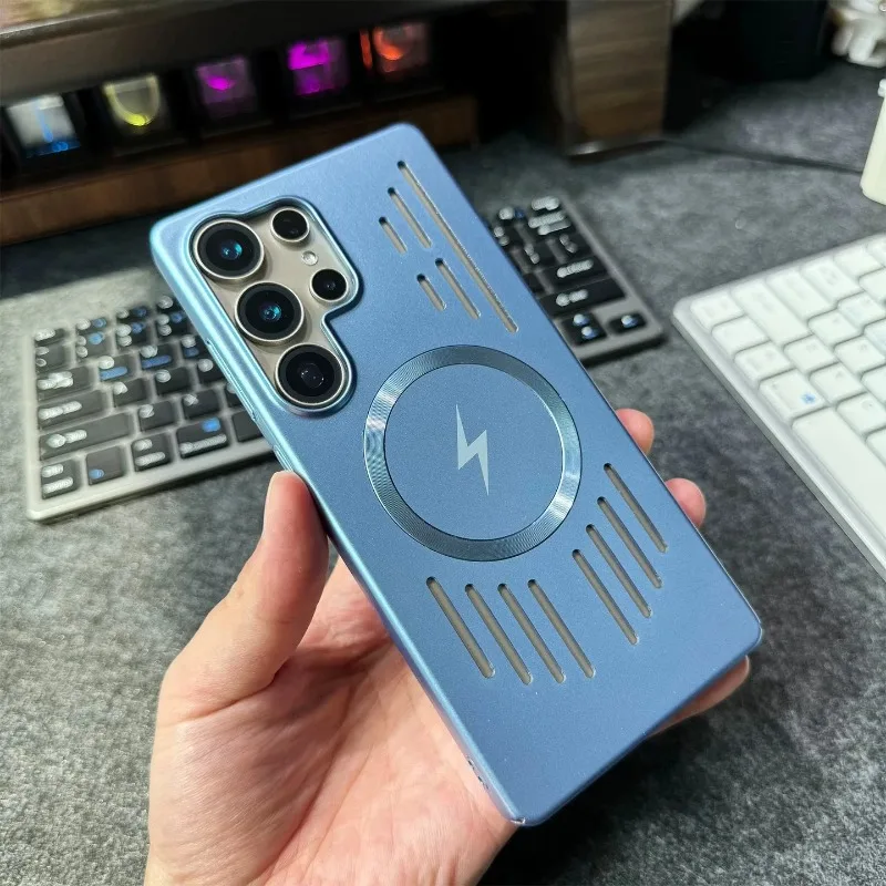 (azul S2fe) Capa Magnética Vazada Para Celular Com Pintura Metálica E Dissipação De Calor, Capa Protetora Em Pc