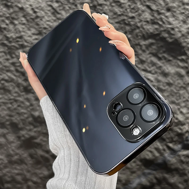 Capa De Celular Em Vidro Temperado À Prova De Choque (preta Para Iphone 14 Pro Max)