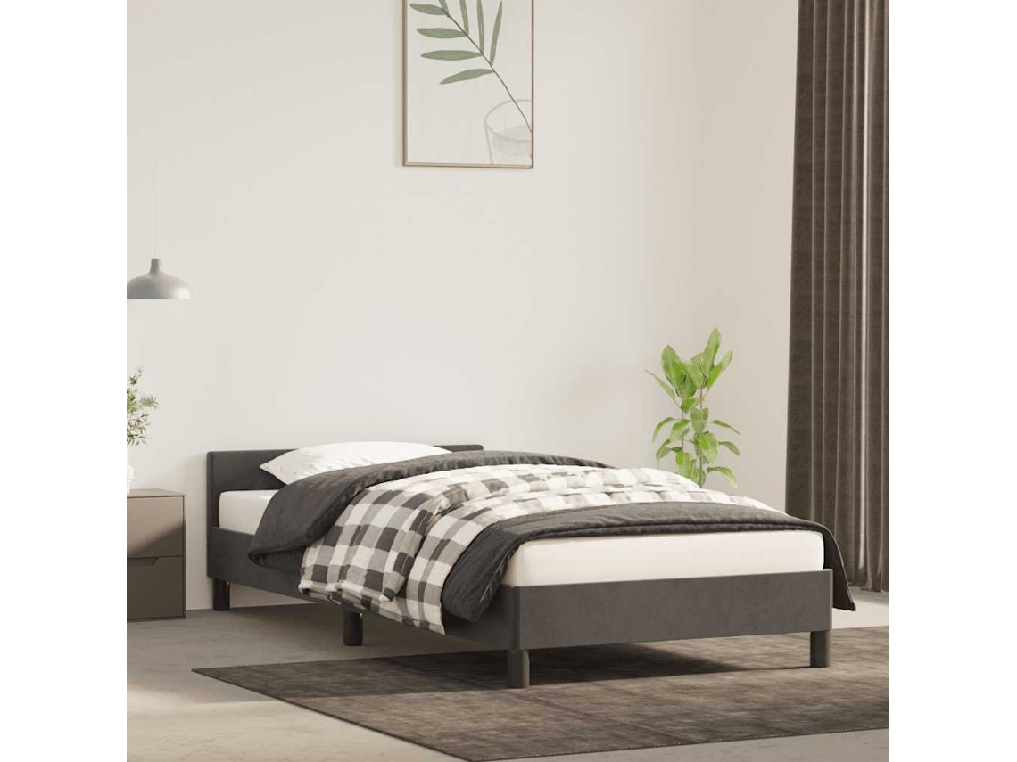 Estrutura De Cama Sem Colchão 80x200 Cm Veludo Cinzento-escuro