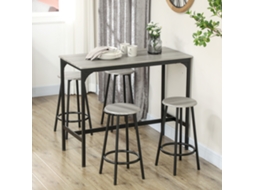 Conjunto De Bar 5 Peças Estilo Industrial: Mesa + 4 Banquetas Redondas, Cinza E Preto