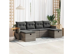 Vidaxl 6 Pcs Conjunto Sofás De Jardim Com Almofadões Vime Cinzento