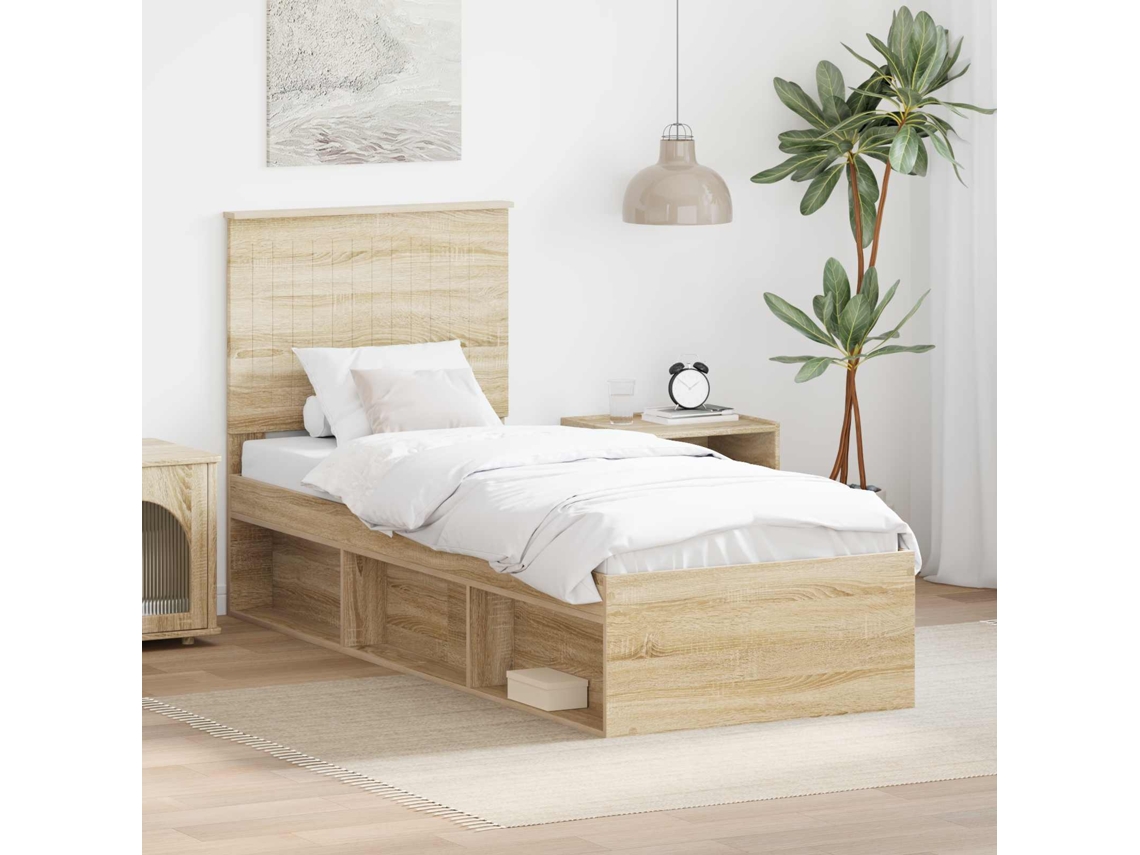 Vidaxl Estrutura da Cama com Cabeceira Carvalho Sonoma 75 X 190 Cm