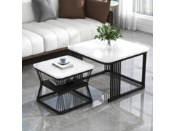 Conjunto 2 Mesinhas De Cabeceira, Mdf Mármore, Aço Tubular, 65x65x45cm E 45x45x39,5cm Cs